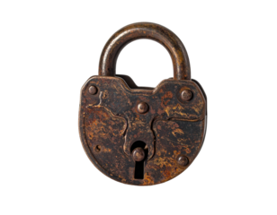 Close-up of an antique, rusty padlock