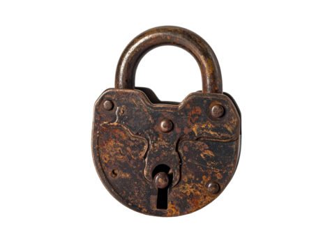 Close-up of an antique, rusty padlock