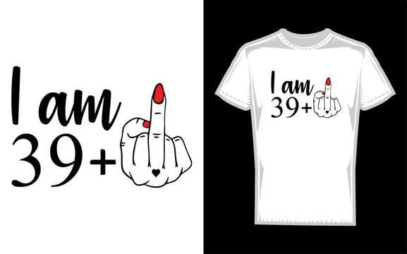 Humorous silhouette illustration of a person aged 39 holding up their middle finger conveying a defiant or celebratory message for a birthday milestone