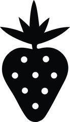 Simple black silhouette icon of a strawberry with white seed dots perfect for various design projects and applications
