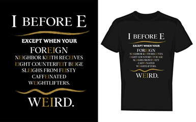 Humorous i before e grammar rule illustration with a teacher and student in silhouette emphasizing correct spelling and linguistic accuracy