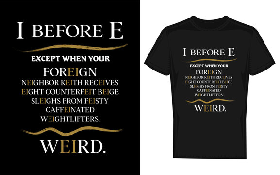 Humorous i before e grammar rule illustration with a teacher and student in silhouette emphasizing correct spelling and linguistic accuracy