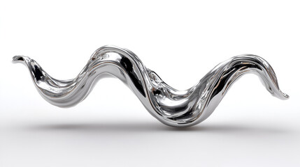 The object has an organic, molten, or blob-like form with undulating curves and three main protruding masses. Its surface is a brilliant chrome or silver finish,