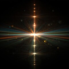 Obraz premium Abstract sun flares, digital lens flares, iridescent highlights on black background.
