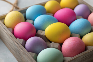 Colorful Easter eggs in box