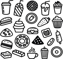 Collection of hand-drawn food and drink icons perfect for menus and recipes with a whimsical style