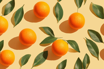 summer layout made of oranges and green leaves