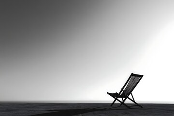 A minimalist monochrome image of a beach chair, evoking feelings of solitude, relaxation, and peaceful contemplation in a modern setting.