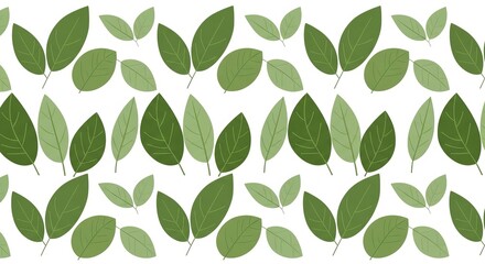 Fresh green leaves forming a repeating natural pattern on a clean white background.