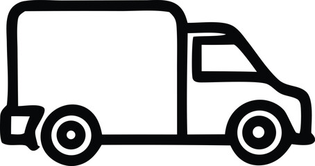 Simple outline drawing of a delivery truck icon for logistics and transportation services website or app
