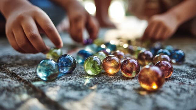 Close-up of children playing with marbles on the ground 