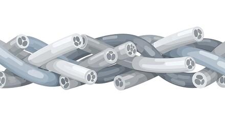 Detailed microscopic view of interwoven synthetic fibers with a hollow core, illustrating advanced material structure and textile technology for innovative fabric design