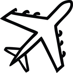 Simple line art airplane icon represents aviation travel and flight transportation iconography for design projects