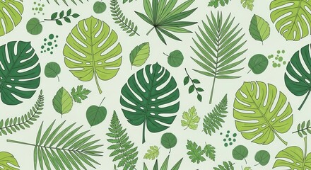 Vibrant green tropical leaves creating a lush, organic pattern for natural backgrounds.