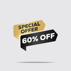 "3D rendered text, 60% off special offer, minimalist clean design, bold typography, geometric shapes, vibrant colors, dynamic composition, engaging visual elements"
