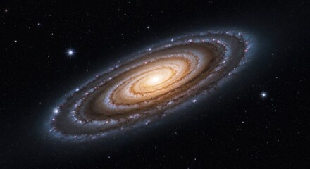 Swirling, luminous galaxy disk against a starry black void, cosmos view