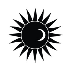 Vector icon of sun and moon, black silhouette versions isolated on white background.

