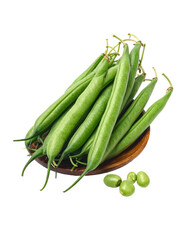 Fresh green beans in a wooden bowl.  