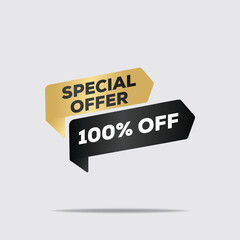 "3D rendered discount sign, 100% off special offer, bold black and yellow design, minimalist style, floating in space, vibrant colors, high quality"