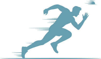 Running athlete silhouette, speed motion concept, dynamic sprint pose, fitness training icon, fast runner graphic, sport action symbol, flat vector illustration