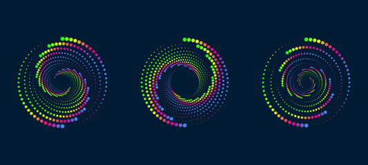 Twisted colored spiral. Curved wireframe tunnel. Vector technology logo element.