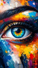 Close-up of Vibrant Eye with Colorful Paint Strokes