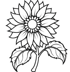 Obraz premium Black and white vector flower illustration with leaves and petals