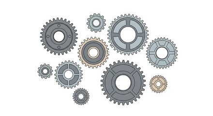 Arrangement of interlocking gears and cogwheels creating a mechanical or engineering concept