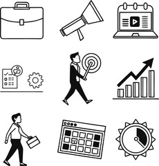 Hand-drawn doodle sketch business and finance icons set with chart, money, and arrow symbols vector illustration