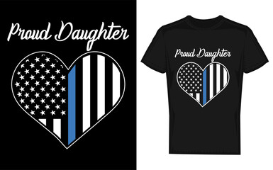 Proud daughter of police officer silhouette supporting law enforcement and first responders with a symbolic design