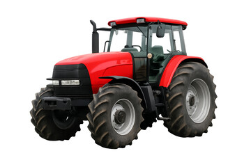 Obraz premium Red agriculture tractor performing farm work