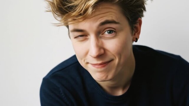 Portrait of a young man with blonde hair and blue eyes