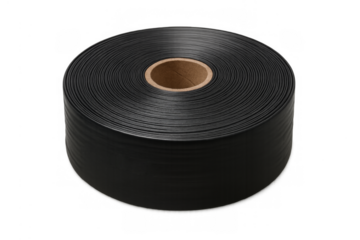 Black plastic ribbon roll with cardboard core