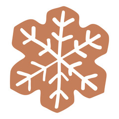 Gingerbread snowflake cookie isolated on transparent. Hand drawn flat vector illustration. Traditional holiday baking, food, sweets, Christmas, New Year, seasonal design element, clip art