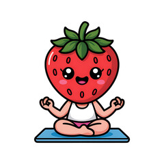 Cute Strawberry Character Doing Yoga