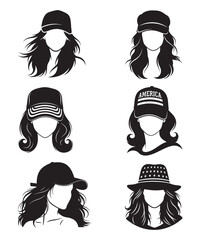 Fashion Girls Silhouette with Stylish Hats Vector Art.