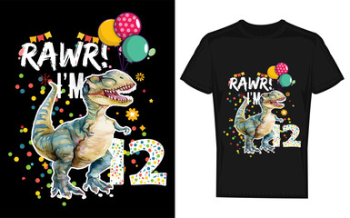 Rawr i m 12 a roaring t rex dinosaur design celebrating a 12th birthday perfect for boys featuring a bold silhouette