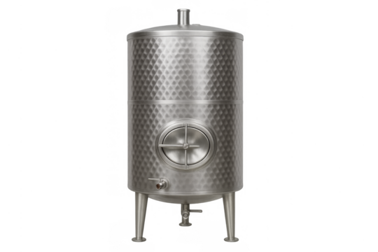 Stainless steel industrial fermentation tank with transparent background