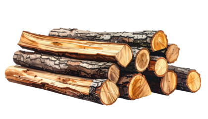 A pile of stacked logs.  Stacked firewood, various sizes,  natural wood grain, bark,  close-up view,  rustic,  nature