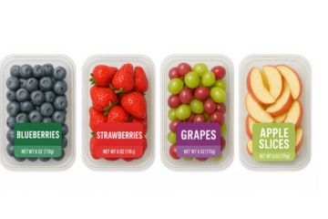 Fresh fruits in plastic packaging, healthy snack options