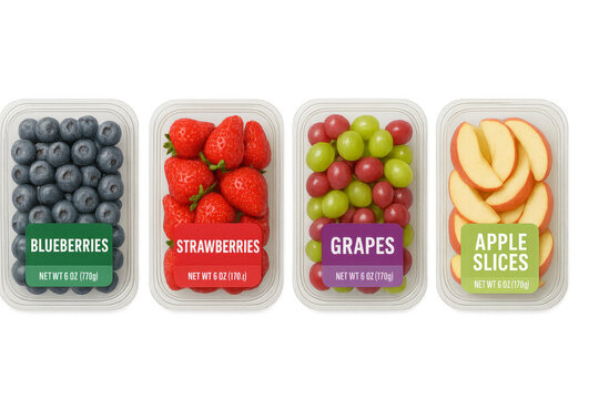 Fresh fruits in plastic packaging, healthy snack options