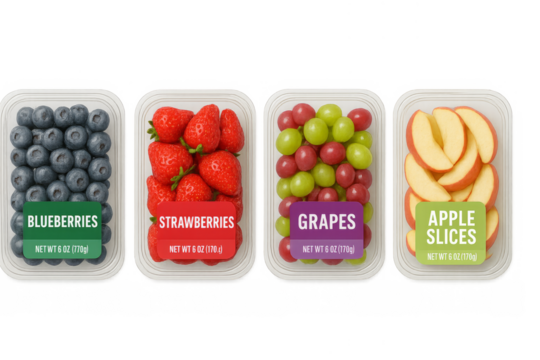 Fresh fruits in plastic packaging, healthy snack options