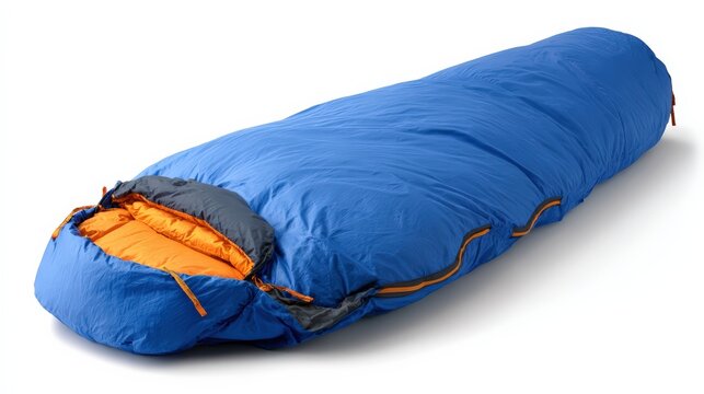 Vibrant blue sleeping bag with cozy orange interior for outdoor adventures