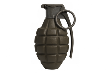 Hand grenade isolated on transparent background illustrating warfare
