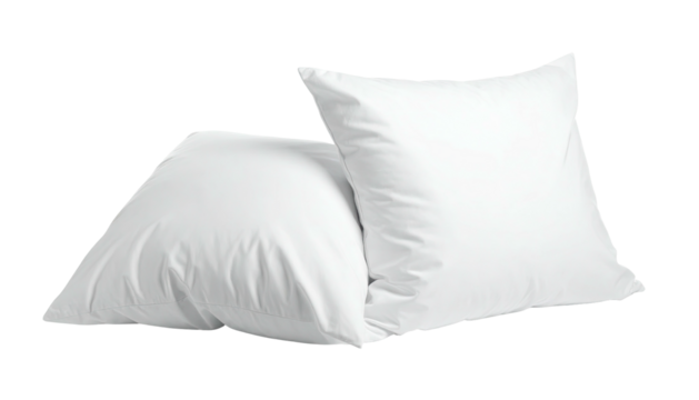 Two white square pillows, one atop the other, isolated on black