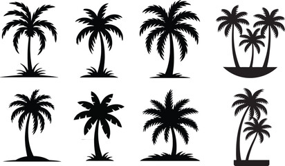 Fototapeta premium Palm tree silhouettes vector set black palm tree shapes collection, isolated vector on white background