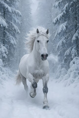 A beautiful frosty forest, trees in the snow, a beautiful big whit