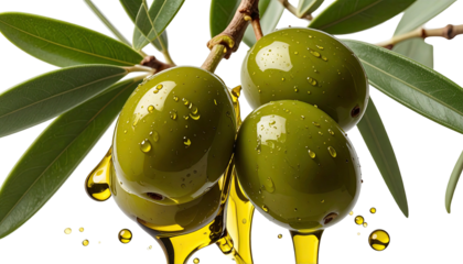 Fresh green olives with glistening drops of golden liquid