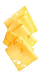 Stacked cheese slices, golden yellow, with holes