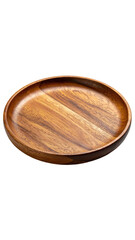 Wooden round serving platter.  Smooth, light brown wood grain.  Simple, circular design